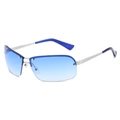 Lunettes de cyclisme futuristes demi-cerclées avec verres dégradés bleus et branches argentées - Standard / Monture Argentée Double Verre Bleu