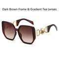 Fashion oversized sunglasses in dark tea transparent frame with gradient lenses and gold trim - Tea Frame Gradient Tea Lens