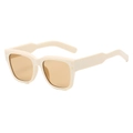 Retro cream square sunglasses with amber lenses and metal rivet details in 45-degree view - Beige Frame Light Tea Lens