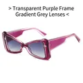 Modische Übergroße Schmetterlings-Sonnenbrille mit transparent lila Rahmen und grauen Gläsern - Transparenter lila Rahmen Verlaufsgläser Grau