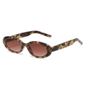 Vintage-Sonnenbrille mit ovalem Schildpatt-Rahmen und braunen Gläsern in Seitenansicht - Leopard-Rahmen Braune Verlaufsgläser