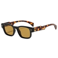 Retro square sunglasses with yellow lenses, black frames, and arrow rivet detailing - Black Frame Light Tea Lens