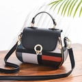 Women's plaid crossbody handbag with multi-color patchwork and golden circle lock - [Round Buckle] Black