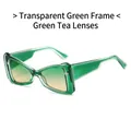 Modische übergroße geometrische Schmetterlings-Sonnenbrille mit transparenten grünen Rahmen und Gläsern - Transparenter grüner Rahmen Grüner Tee Linsen