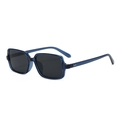Retro square sunglasses with translucent blue frame and rivet detail on white background - Blue Frame Gray Lens