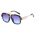Fashionable oversized square pilot sunglasses with gradient purple lenses and black-gold frame - Black Frame Grey Blue Lens