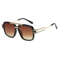 Fashion square oversized sunglasses with black frame and brown gradient lenses - Black Frame Double Tea Lens
