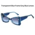 Fashion geometric oversized sunglasses with transparent blue frame and gradient lenses - Transparent Blue Frame Gray Blue Lens