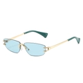 Frameless mini sunglasses with light blue lenses and polished golden metal frames - Gold Frame Green