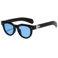 Retro black square sunglasses with light blue lenses and silver dagger metal studs - Shiny Black Frame Blue Lens