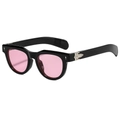 Fashion square sunglasses with heavy black frames and transparent pink lenses in 45-degree view - Bright Black Frame Pink Lens