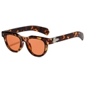 Retro square tortoiseshell sunglasses with orange lenses and silver stud details - Tortoise Frame Orange Lens