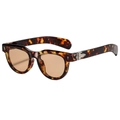 Retro tortoise shell sunglasses with amber texture and silver metal arrow rivets - Leopard Frame Champagne Lens
