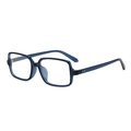 Retro square translucent dark blue sunglasses with silver rivet accents on wide frame - Blue Frame White Lens