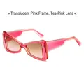 Chic oversized geometric sunglasses in transparent pink acetate with tea pink gradient lenses - Transparent Pink Frame Tea Pink Lenses