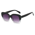 Fashionable square sunglasses with black to clear gradient frame and purple lenses - Top Black Bottom Transparent Gray Lenses