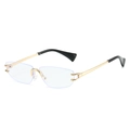 Frameless fashion sunglasses with gold metal temples and clear transparent lenses - Gold Frame White Lens