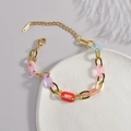 Detail of a gold stainless steel bracelet with colorful acrylic links and lobster clasp - Colorful Acrylic Spliced Chain Style (B962-cai)