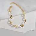 Detailed macro of gold and white link chain with lobster clasp and S-STEEL tag - Gold and White Splicing Chain Style (B962-bai)