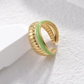 Double layer open geometric ring with green enamel and twisted gold texture - Adjustable Open / Double-Layer Croissant & Green Enamel Style