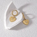 Französische Vintage 18K Gold Herz-Creolen mit Zirkon-Anhänger im Evil-Eye-Design - Evil Eye Herz Creolen (E552)