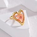 Golden heart-shaped ring with preserved orange flower in resin and adjustable band - Adjustable Open / Heart Style