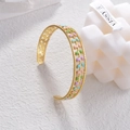 Bracciale rigido in oro inossidabile con dettagli in smalto colorato e intrecciati - Stile Foglia Smaltata Colorata (B954)