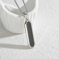 Collana con ciondolo rettangolare argento con inserto nero e catena box in acciaio - Set Collana con Pendente Smussato Colore Acciaio