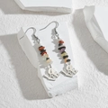 Colorful irregular stone drop earrings with silver LOVE charm in bohemian style - Multicolor Crushed Stone LOVE Style (E619-cai-love)