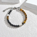 Bracciale minimalista con occhio di tigre marrone, onice opaco e chiusura in acciaio inox - Stile Color Block Occhio di Tigre (WLB052-hys)