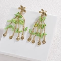 Starfish and green bead tassel drop earrings in gold stainless steel for summer beach style - Green Starfish Tassel (E637-lv)