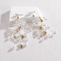 Elegant beaded fringe earrings with white pearls and gold metal beads for women - Pearl Gypsophila Tassel (E638)