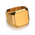 Anillo de sello cuadrado en acero inoxidable oro 18K con superficie de espejo pulido liso - US 7 / Dorado