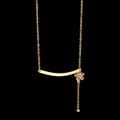 Golden flower necklace with purple diamonds and a dangling zircon on a sleek metal bar - Rhinestone Purple Flower Style (Style 1) / Silver