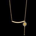 Golden flower pendant necklace with white daisy and crystal fringe on black background - Enamel Daisy Style (Style 2) / Silver