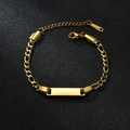 Pulsera Figaro minimalista de acero inoxidable dorado con placa lisa para grabar - Dorado