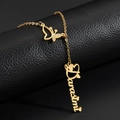Collar de nombre de mariposa dorado personalizado con cristales brillantes en cuero - Collar de Nombre Personalizado Estilo 1 / Color Acero