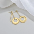 Gold stainless steel geometric hoop earrings with asymmetric chain and metal bar design - Asymmetric Design Style / Gold