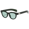 Retro black square sunglasses with dark green lenses and silver sword metal detailing - Green Frame Light Green Lens