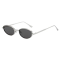 Minimalist vintage oval silver metal sunglasses with textured frame and dark grey lenses - Silver Frame Grey Lens
