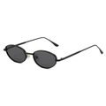 Retro oval sunglasses with slim black metal frames and dark lenses on white background - Black Frame Grey Lens