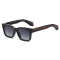 Square oversized polarized sunglasses with black frames and tortoiseshell temples - Black Frame Double Gray Lens