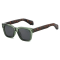 Classic square polarized sunglasses with transparent green frames and leopard print temples - Green Frame Grey Lens