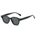Classic bright black sunglasses with dark grey round lenses and metal rivet accents - Black Frame Grey Lens