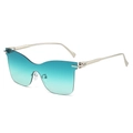 Randlose Cat-Eye-Sonnenbrille mit blau-grünen Wellengläsern und silbernen Metallbügeln - Silberrahmen Gradient Grün