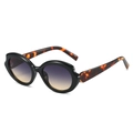 Futuristische Oversize-Schmetterlings-Sonnenbrille mit schwarzem Rahmen und Leopardenbügeln - Schwarzer Rahmen Lila Gelb Linse Leopardenmuster Bügel