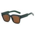 Retro square sunglasses in dark green frame with brown lenses and rivet details - Green Frame Tea Lens