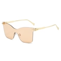 Randlose Cat-Eye-Sonnenbrille mit braunen Verlaufsgläsern und schlanken Goldmetallbügeln - Goldener Rahmen Champagner Gläser