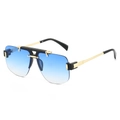 Gafas de sol cuadradas de media montura con lentes degradadas azules y detalles metálicos - Montura Negra Lentes Degradadas Azules