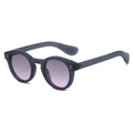 Retro-Rundsonnenbrille mit mattgrauem Rahmen, lila Verlaufsgläsern und Metallnieten - Dunkelgrauer Rahmen Grau-Lila Gläser